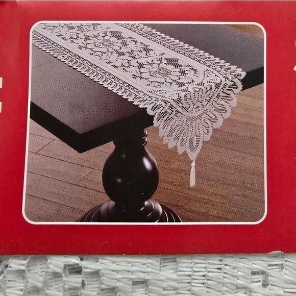 Holiday Vintage Style Christmas White Lace Table Runner, 13" x 48" - Picture 6 of 6